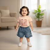 Baby Girl Peach Top & Denim Shorts Set
