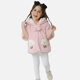 Imported Kids Fur Hooded Jacket with Cloud Pockets