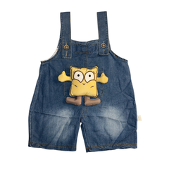 Baby Boys Denim Dungaree Shorts Set with Cartoon Patch & T-Shirt