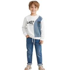 Imported Boys White Denim Patch Sweatshirt and Jeans Set