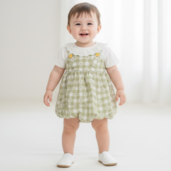 Baby Girls Green Checkered Dress with Lace Collar