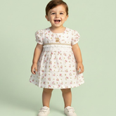 Baby Girl White Floral Bunny Embroidered Dress