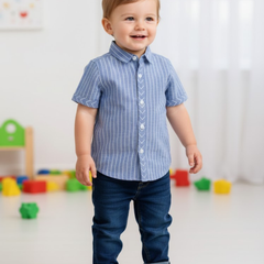 Boys Blue Striped Shirt with Dark Denim Jeans Set