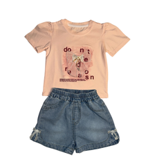 Baby Girl Peach Top & Denim Shorts Set