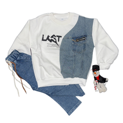 Imported Boys White Denim Patch Sweatshirt and Jeans Set