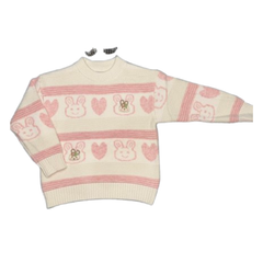 Imported Cute Pink Bunny & Heart Knit Sweater for Girls