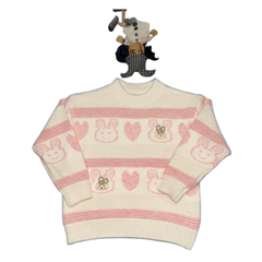 Imported Cute Pink Bunny & Heart Knit Sweater for Girls