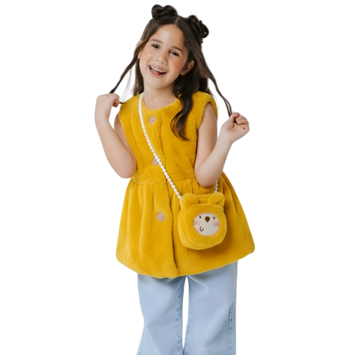 Imported Kids Fur Dress with Cute Purse Set