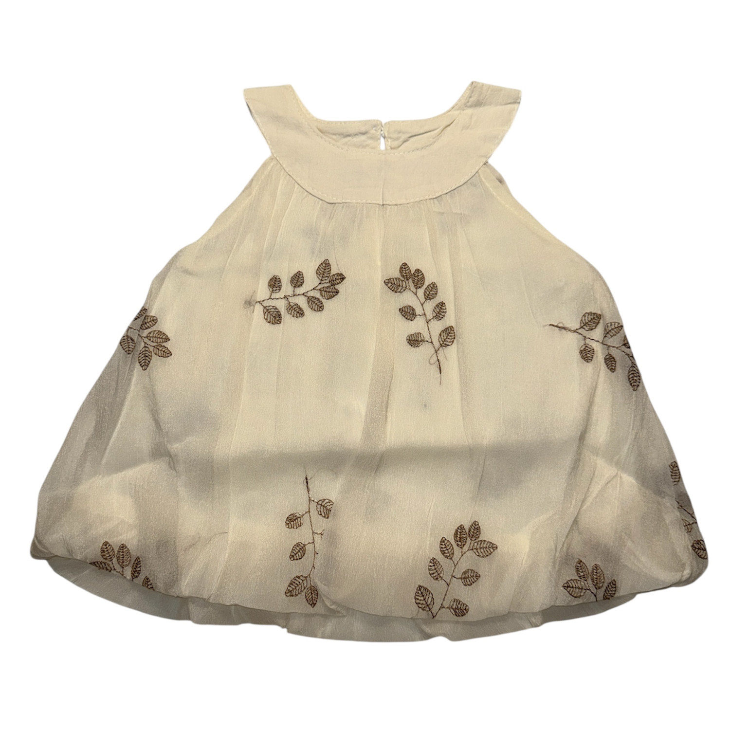 Baby Girl Beige Leaf Embroidered Dress