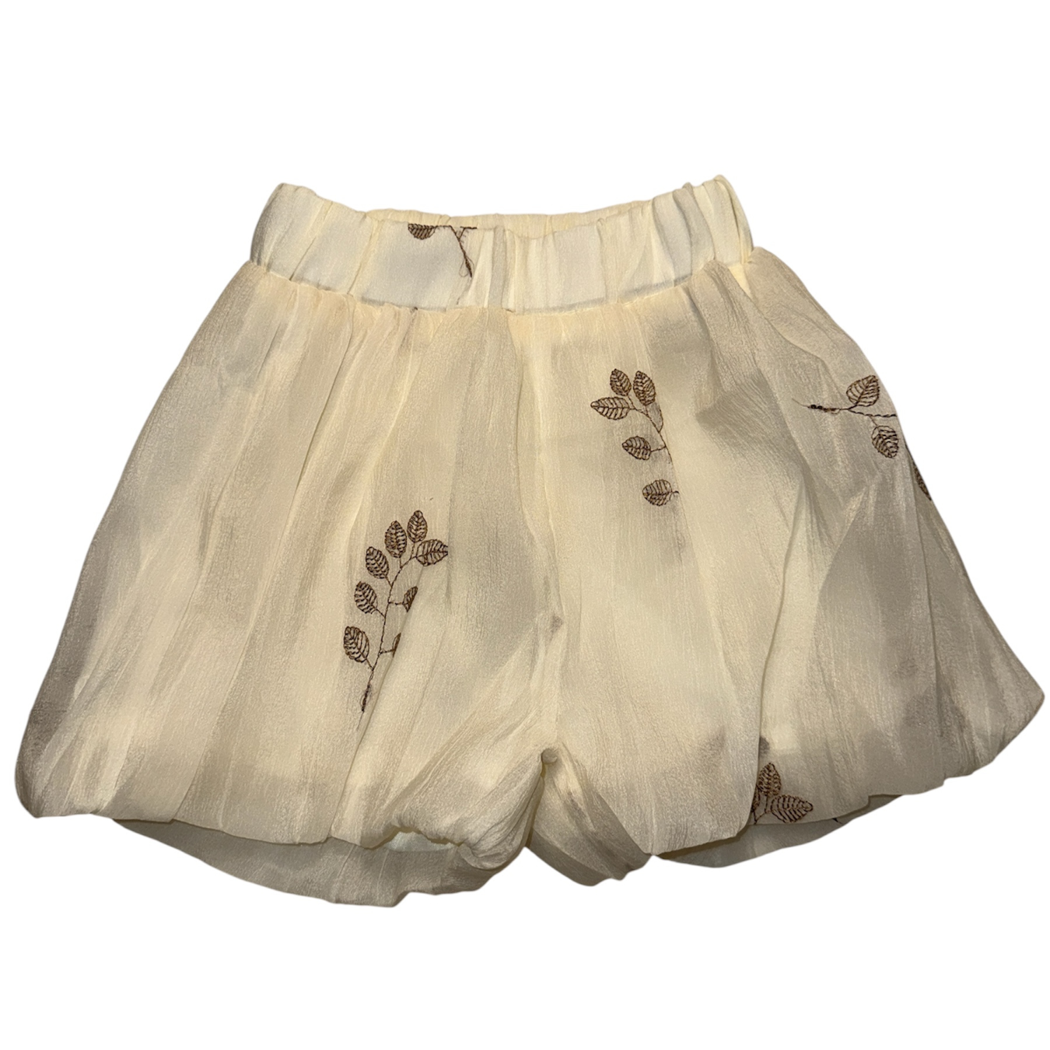 Baby Girl Beige Leaf Embroidered Dress
