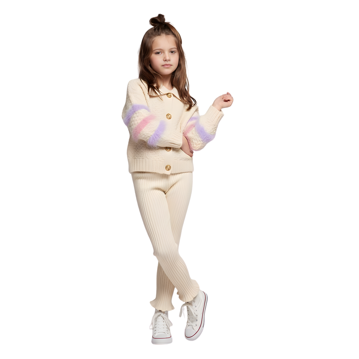 Imported Baby Knit Sweater Set – Cream Button-Up Top with Pants