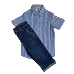 Boys Blue Striped Shirt with Dark Denim Jeans Set