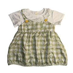 Baby Girls Green Checkered Dress with Lace Collar