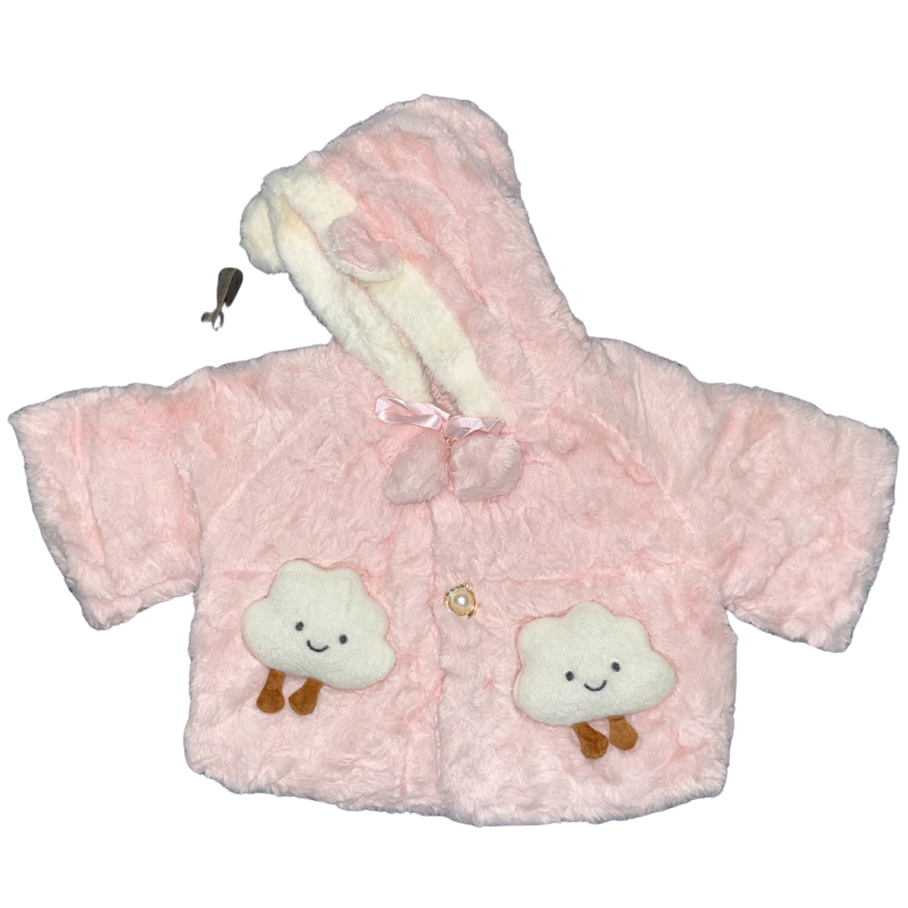 Imported Kids Fur Hooded Jacket with Cloud Pockets