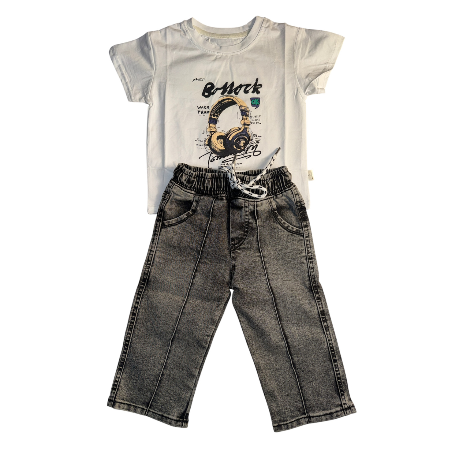 Boys Graphic T-Shirt with Grey Denim Jogger Pants Set