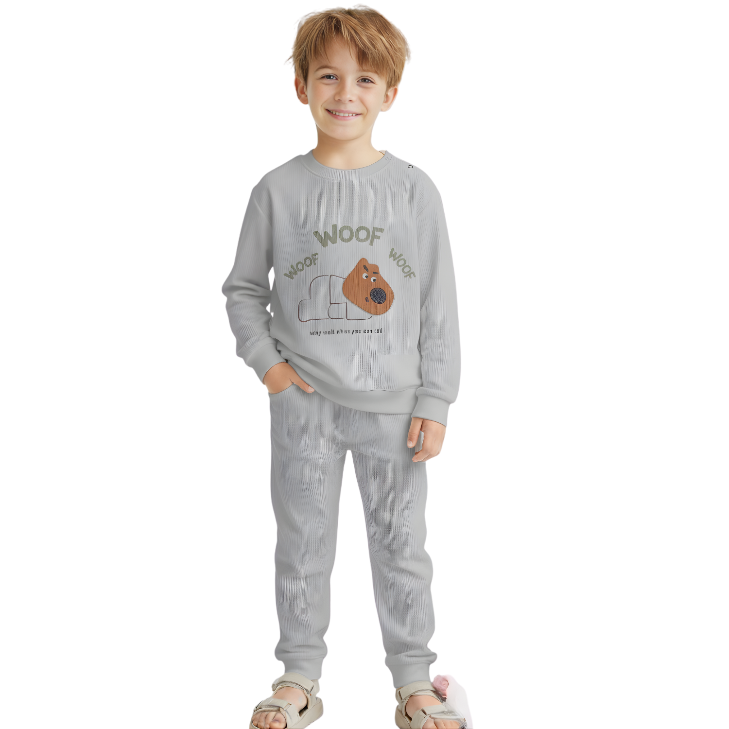 Imported Baby Cotton Track Suit with Woof Dog Print