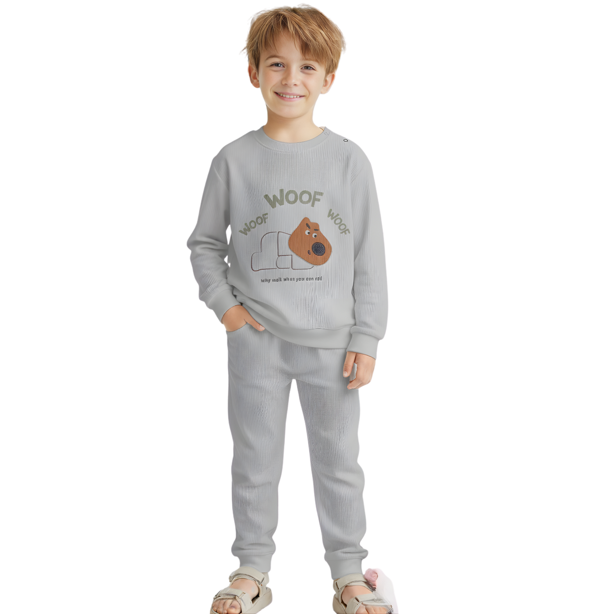 Imported Baby Cotton Track Suit with Woof Dog Print