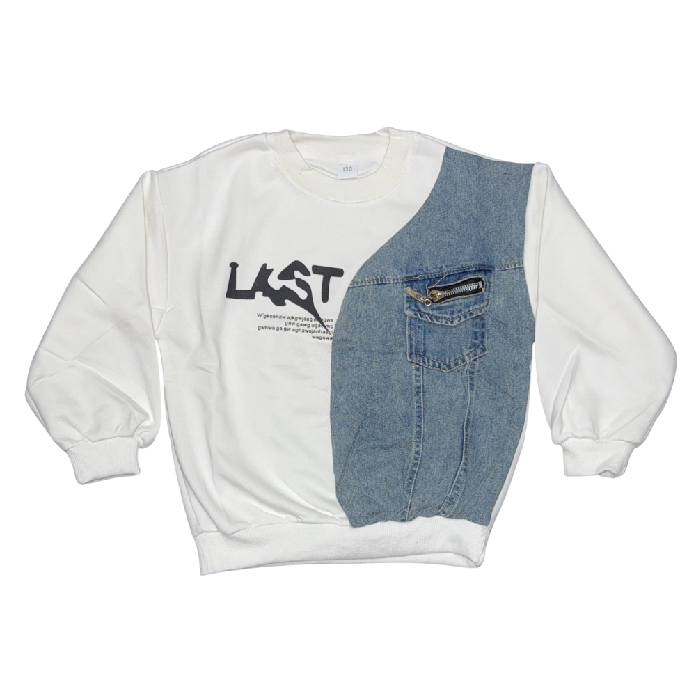 Imported Boys White Denim Patch Sweatshirt and Jeans Set