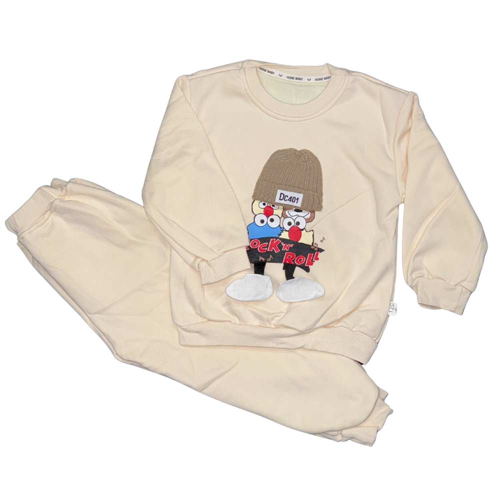 Imported Kids Beige Rock & Roll Winter Sweatshirt and Pant Set