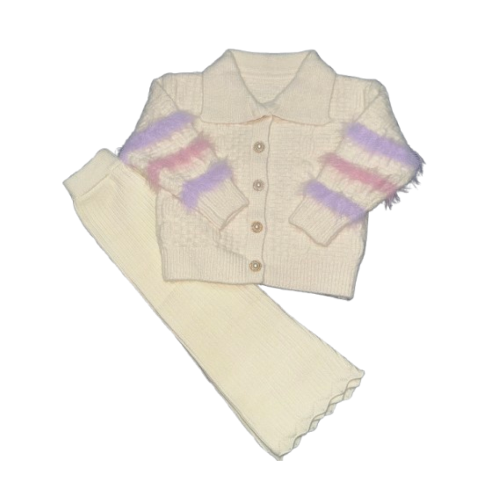 Imported Baby Knit Sweater Set – Cream Button-Up Top with Pants